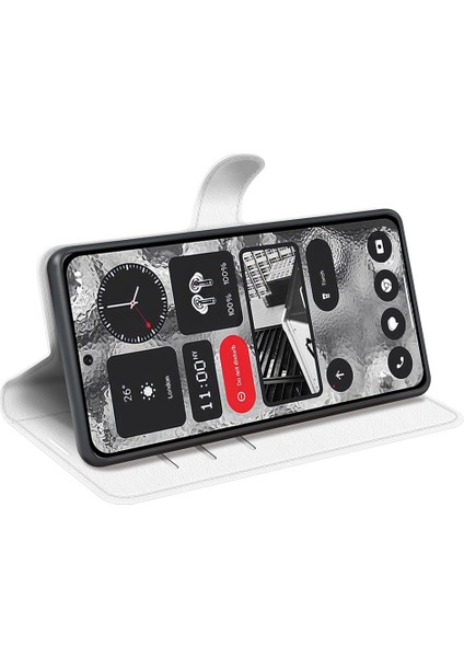 Hiçbir Şey Için Telefon(2)Çizilmez Stand Cüzdan Litchi Doku Telefon Kılıfı Pu Deri Koruyucu Kılıf-Beyaz (Yurt Dışından) modelleri