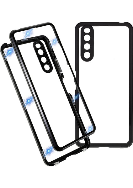 Sony Xperia 10 Iv 5g Düşmeye Karşı Dayanıklı Telefon Kılıfı Metal Çerçeve + Temperli Cam + Pc Arka Hibrit Kapak Manyetik Kapatma Telefon Kabuğu Kılıfı-Siyah (Yurt Dışından)