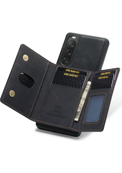 Dg.mıng M2 Serisi Sony Xperia 10 V Darbeye Dayanıklı Kickstand Kılıf Pu+Pc+Tpu Kılıf Manyetik Cüzdanlı-Siyah (Yurt Dışından) indirimleri