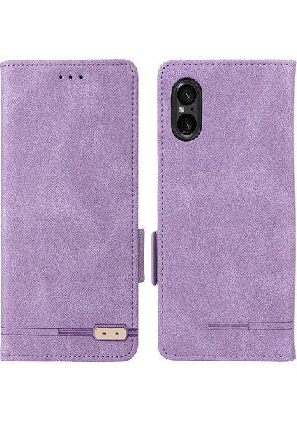 Sony Xperia 5 V Kılıf Donanım Dekor Pu Deri Stand Telefon Kılıfı-Mor (Yurt Dışından)