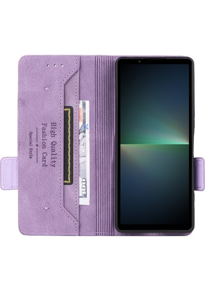 Sony Xperia 5 V Kılıf Donanım Dekor Pu Deri Stand Telefon Kılıfı-Mor (Yurt Dışından) fiyatları