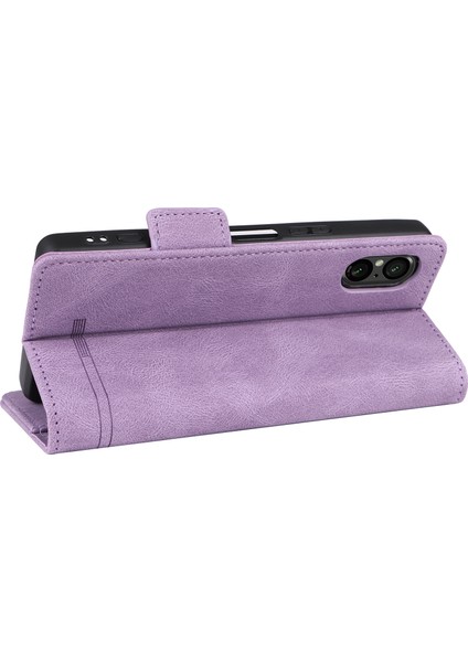 Sony Xperia 5 V Kılıf Donanım Dekor Pu Deri Stand Telefon Kılıfı-Mor (Yurt Dışından) fırsatları