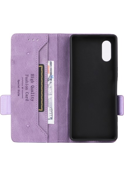 Sony Xperia 5 V Kılıf Donanım Dekor Pu Deri Stand Telefon Kılıfı-Mor (Yurt Dışından) indirimleri