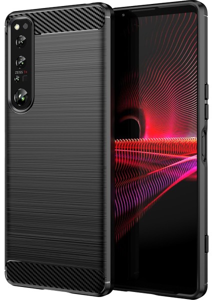 Sony Xperia 1 Iv Karbon Fiber Doku Parmak Izi Olmayan Telefon Kılıfı Fırçalanmış Tpu Arka Kapak-Siyah (Yurt Dışından)
