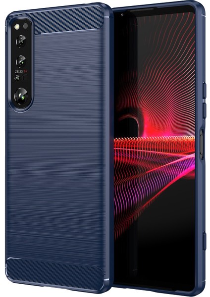 Sony Xperia 1 Iv Karbon Fiber Doku Parmak Izi Olmayan Telefon Kılıfı Fırçalanmış Tpu Arka Kapak-Mavi (Yurt Dışından)