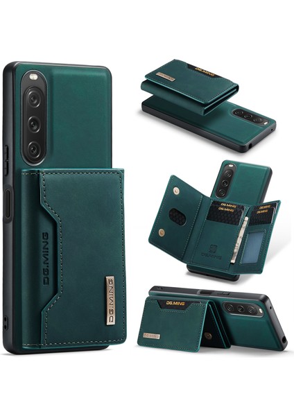 Dg.mıng M2 Serisi Sony Xperia 10 V Darbeye Dayanıklı Kickstand Kılıf Pu+Pc+Tpu Kılıf Manyetik Cüzdanlı-Yeşil (Yurt Dışından)