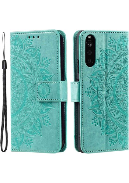 Sony Xperia 10 Iv 5g Darbeye Dayanıklı Pu Deri Cüzdan Kılıfı Mandala Çiçek Desenli Baskılı Manyetik Kapatma Telefon Kılıfı Standı Cüzdan Stili-Yeşil (Yurt Dışından)