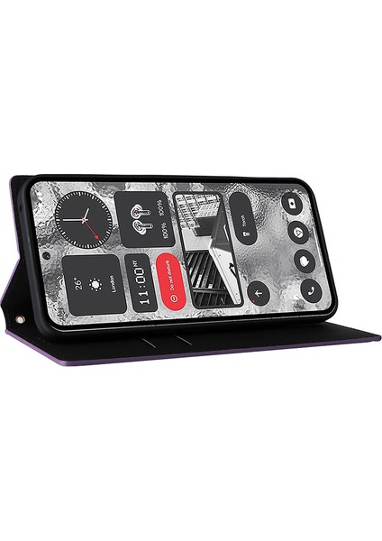 Hiçbir Şey Için Telefon(2)Eşkenar Dörtgen Baskılı Darbeye Dayanıklı Kılıf Pu Deri Cüzdan Standlı Telefon Kılıfı-Mor (Yurt Dışından) fırsatları