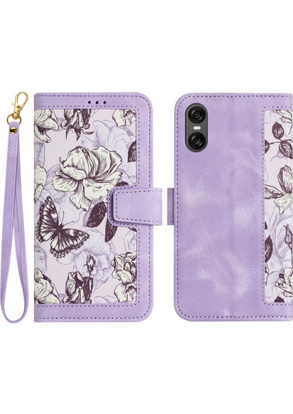 Sony Xperia 10 Vı Kılıf Kart Tutucu Pu Deri Telefon Kılıfı Desen Baskılı-Açık Mor (Yurt Dışından)