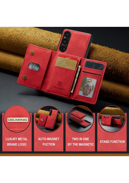 Dg.mıng M2 Serisi Sony Xperia 1 Vı Kılıf Pu+Pc+Tpu Telefon Kılıfı Çıkarılabilir Cüzdan-Kırmızı (Yurt Dışından)