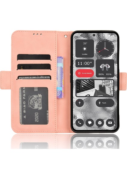 Hiçbir Şey Için Telefon (2)Pu Deri Darbeye Dayanıklı Telefon Kılıfı Cüzdan Cep Telefonu Standı Kılıfı Çoklu Kart Tutucu Ile-Pembe (Yurt Dışından) fırsatları