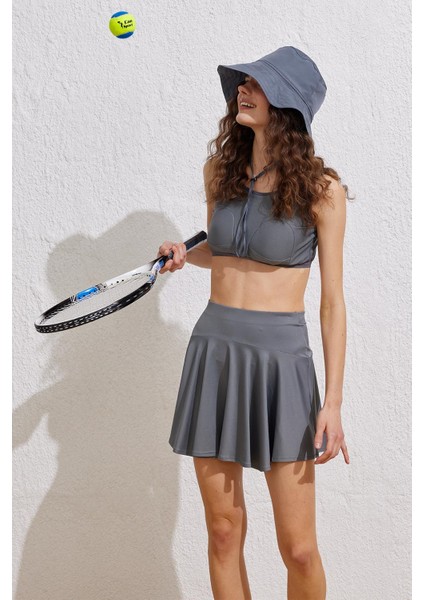 Tesettür Mayo Tenisçi Etek Gri