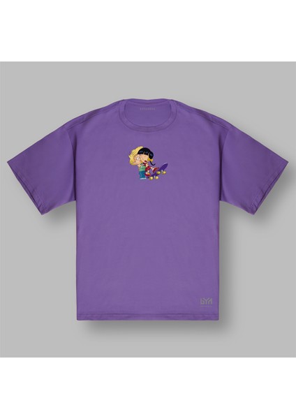 Cedric ve Chen Temalı Mor Oversize Tişört