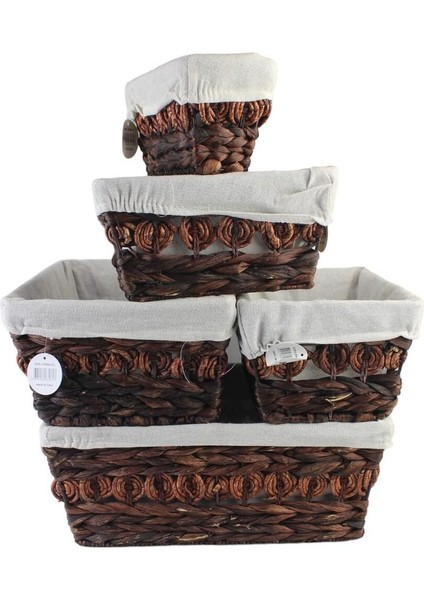 5'li Hasır Sepet Seti, Organizatör ve Kutu, Kahverengi, Çok Amaçlı Ev Dekoru fırsatları