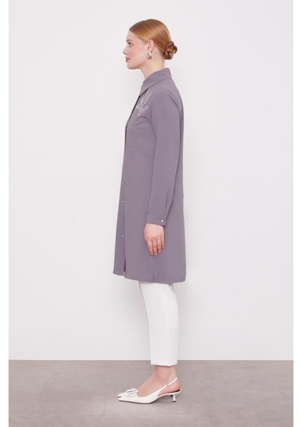 Antrasit Taş Baskılı Tunik