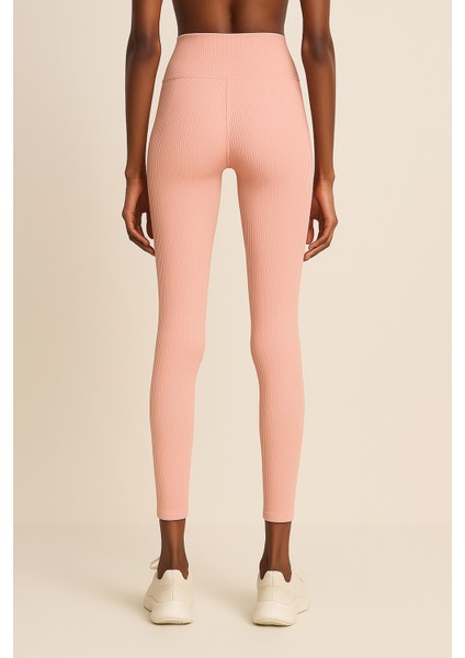 Yüksek Bel Toparlayıcı Ripli Fitilli Spor Kadın Tayt