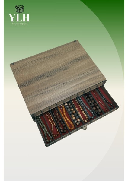 Kişiye Özel Ahşap Tesbih Koleksiyon Kutusu, Aksesuar ve Tesbihlik (20 Tesbihlik)
