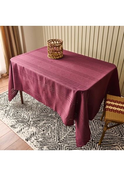 Soft Jakarlı Dokuma Masa Örtüsü - Mürdüm - 160X220 cm