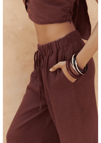 Moira Bordo Keten Crop Pantolon Takım
