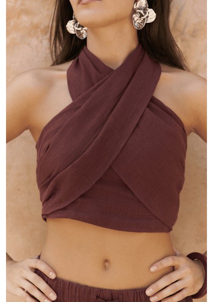 Moira Bordo Keten Crop Pantolon Takım
