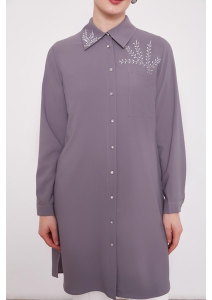 Antrasit Taş Baskılı Tunik