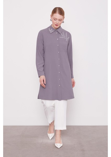 Antrasit Taş Baskılı Tunik fiyatları