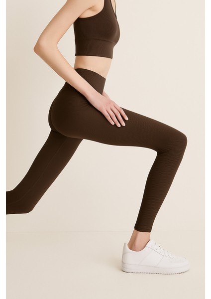 Yüksek Bel Toparlayıcı Ripli Fitilli Spor Kadın Tayt modelleri