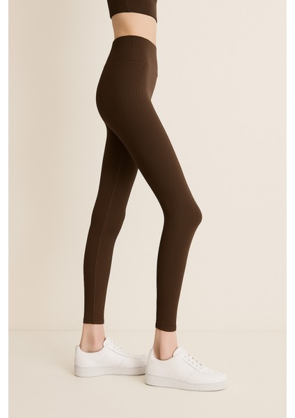 Yüksek Bel Toparlayıcı Ripli Fitilli Spor Kadın Tayt fırsatları