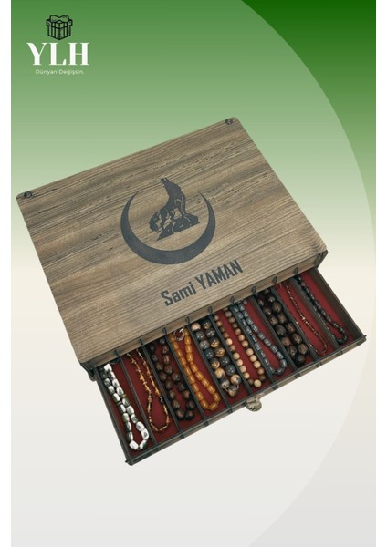 Kişiye Özel Ahşap Tesbih Koleksiyon Kutusu, Aksesuar ve Tesbihlik (20 Tesbihlik)