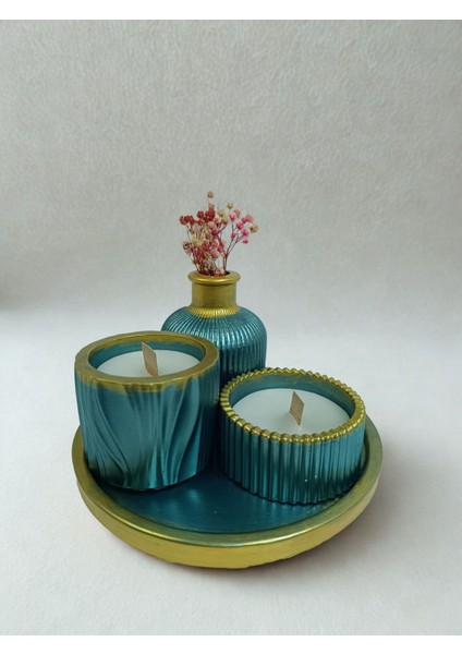 Turkuaz ve Altın Renkli 4'lü Dekoratif Mum Seti, Şık ve Zarif Ev Dekorasyonu Için fiyatları