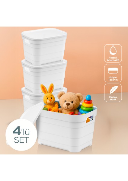4'lü Kapaklı 5 Litre Saklama Kutusu Beyaz
