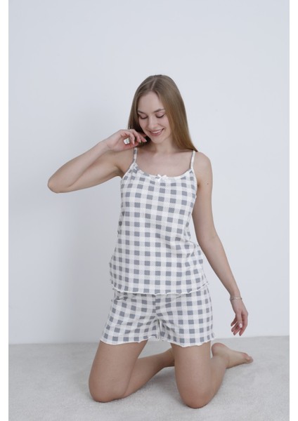 Kadın Ip Askılı Şortlu Yazlık Pijama Takımı