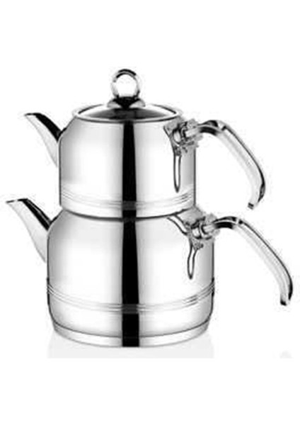 8092 - ( Xxl ) Jumbo Boy - 4 Parça - Paslanmaz Çelik, Indüksiyon Uyumlu, Çaydanlık, Gümüş Gövde, Gümüş Detay