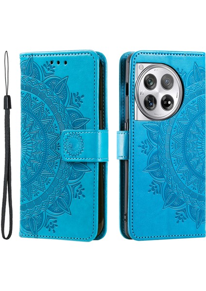 Oneplus 12 5g Manyetik Telefon Kılıfı Mandala Çiçek Baskılı Pu Deri + Tpu Kapak-Mavi (Yurt Dışından)
