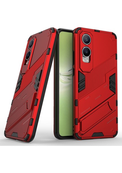 Oneplus Nord Ce4 Lite 5g/oppo K12X 5g (Çin) Kılıf Kickstand Hibrit Sert Pc Yumuşak Tpu Telefon Kılıfı-Kırmızı (Yurt Dışından)