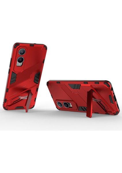 Oneplus Nord Ce4 Lite 5g/oppo K12X 5g (Çin) Kılıf Kickstand Hibrit Sert Pc Yumuşak Tpu Telefon Kılıfı-Kırmızı (Yurt Dışından)