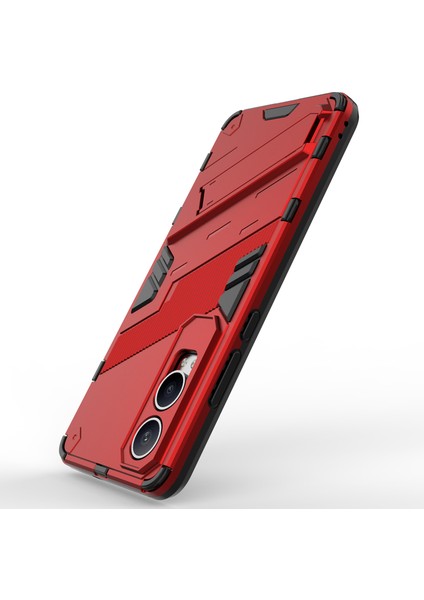 Oneplus Nord Ce4 Lite 5g/oppo K12X 5g (Çin) Kılıf Kickstand Hibrit Sert Pc Yumuşak Tpu Telefon Kılıfı-Kırmızı (Yurt Dışından)