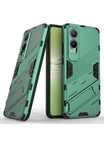 Oneplus Nord Ce4 Lite 5g/oppo K12X 5g (Çin) Kılıf Kickstand Hibrit Sert Pc Yumuşak Tpu Telefon Kılıfı-Yeşil (Yurt Dışından)