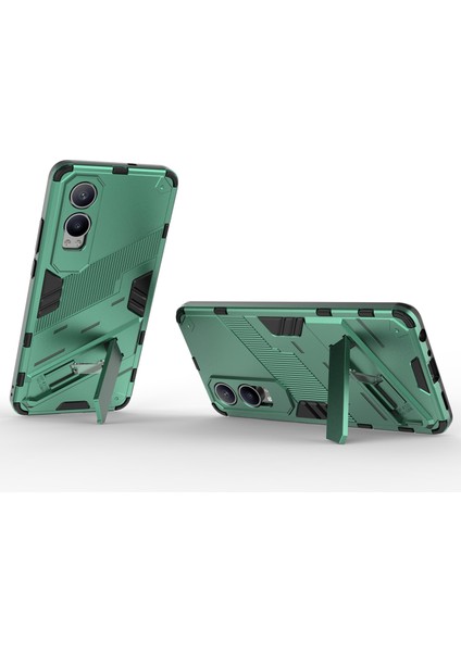 Oneplus Nord Ce4 Lite 5g/oppo K12X 5g (Çin) Kılıf Kickstand Hibrit Sert Pc Yumuşak Tpu Telefon Kılıfı-Yeşil (Yurt Dışından)