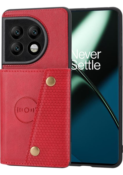 Oneplus 11 5g Kart Tutucu Telefon Kılıfı Pu Deri Kaplamalı Tpu Kickstand Kılıf Araç Montaj Metal Levha-Kırmızı (Yurt Dışından)