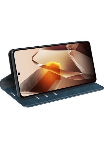 Oneplus 13 Kılıf Cilt Dokunuşlu Deri Cüzdan Telefon Kılıfı-Mavi (Yurt Dışından)