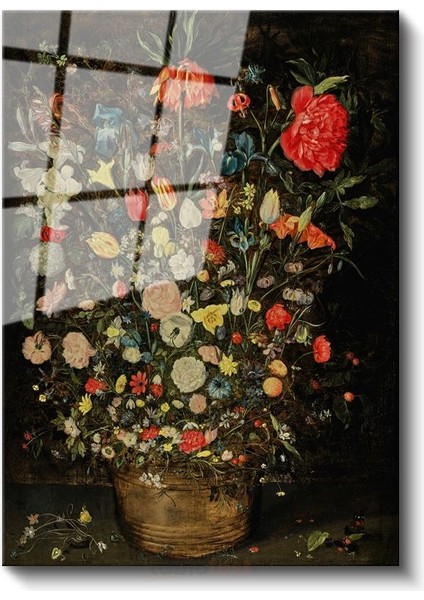 Jan Brueghel - Çiçek Buketi Cam Tablo