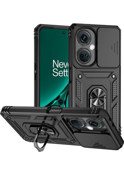 Oneplus Nord Ce3 5g Kılıf Halka Kickstand Pc + Tpu Telefon Koruyucu Sürgülü Kamera Kapağı-Siyah (Yurt Dışından)