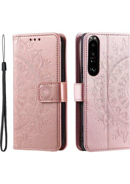 Sony Xperia 1 Vı Deri Kılıf Mandala Çiçek Baskılı Folio Telefon Kılıfı-Gül Altını (Yurt Dışından)