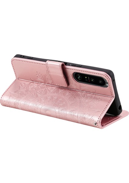 Sony Xperia 1 Vı Deri Kılıf Mandala Çiçek Baskılı Folio Telefon Kılıfı-Gül Altını (Yurt Dışından)