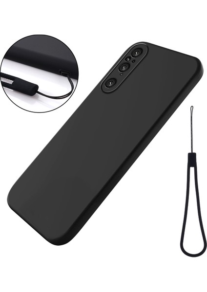 Sony Xperia 1 V Yumuşak Astarlı Sıvı Silikon Telefon Kılıfı Darbeye Dayanıklı Kılıf Askılı-Siyah (Yurt Dışından)