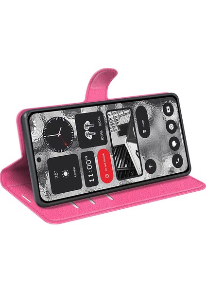 Hiçbir Şey Için Telefon(2)Çizilmez Stand Cüzdan Litchi Doku Telefon Kılıfı Pu Deri Koruyucu Kılıf-Gül (Yurt Dışından) modelleri