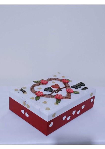 Ahşap Dekoratif Hediye Kutusu, Sevgililer Günü, Kırmızı 16,5X22,5X7,5 cm