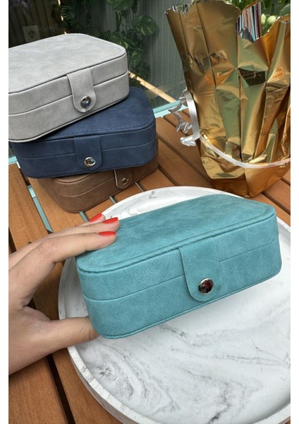 Turkuaz Nubuk Takı Kutusu, Şık ve Kullanışlı Saklama Çözümü indirimleri