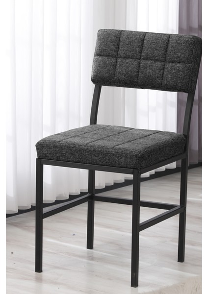 Dubai Modeli Yuvarlak Mutfak Masa Sandalye Takımı, 4 Sandalye 1 Sabit Beyaz Masa 90X90 Cm, Keten Kumaş